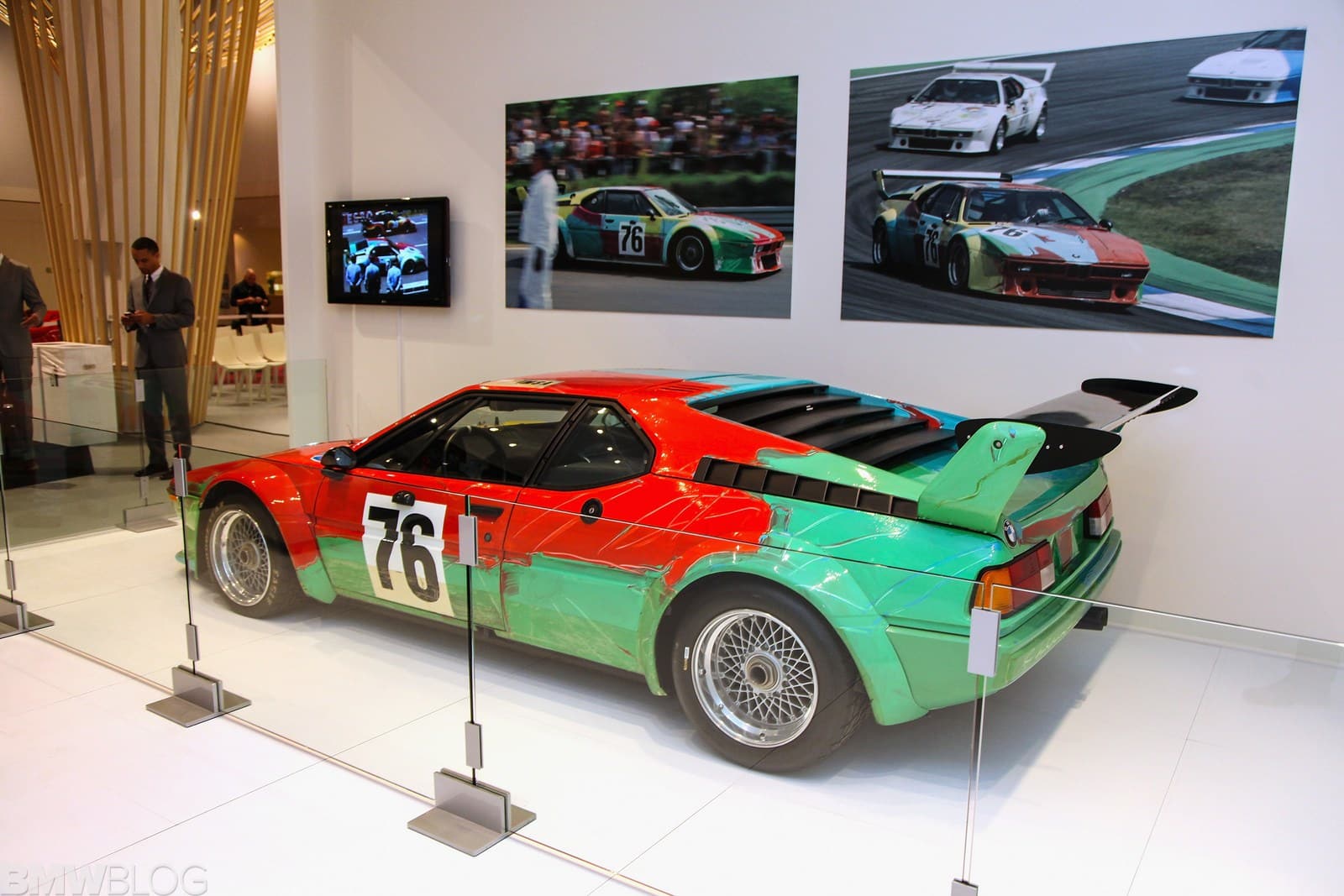 MIAMI BEACH, FL - DECEMBER 04:  BMW Art Car by Andy Warhol, 1979 BMW M1 on display at the VIP lounge at Art Basel Miami Beach on December 4, 2013 in Miami Beach, Florida.  (Photo by Donald Bowers/Getty Images for BMW)